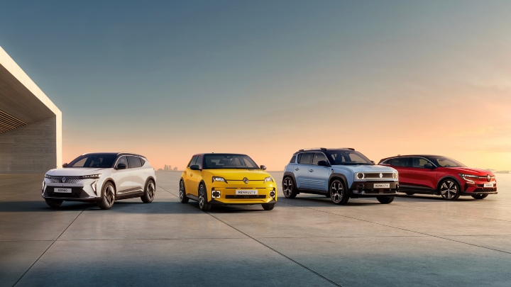 Renault New Car Lineup outside contemporary home at sunset