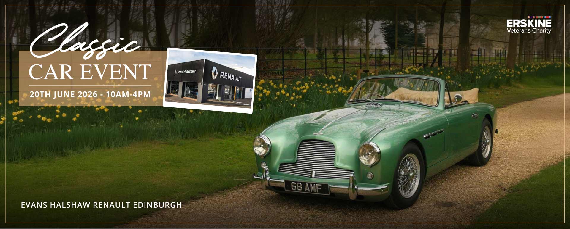 Green Classic Car Driving On Country Estate Road