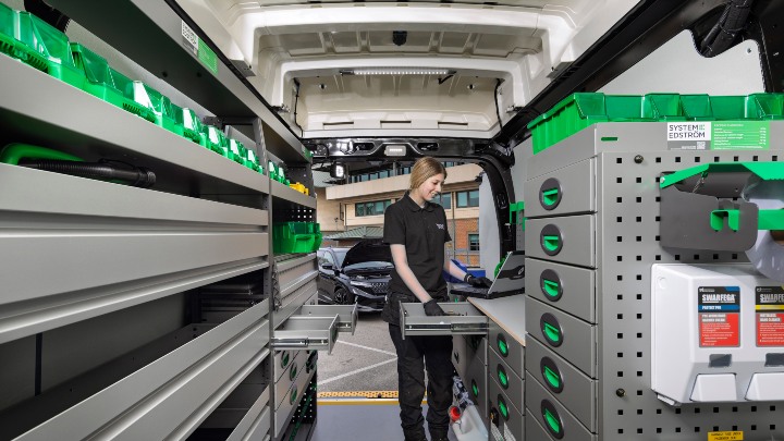 Black Renault Master rear of van mobile servicing 