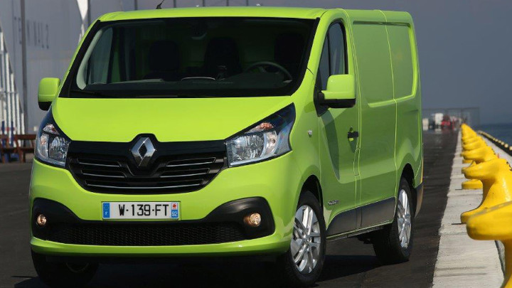 Yellow Renault Trafic Exterior Front at Sea Port