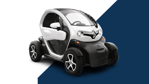 White Renault Twizy Cargo Exterior Front on White and Blue Background