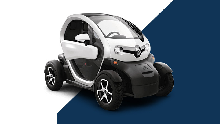 White Renault Twizy Cargo Exterior Front on White and Blue Background