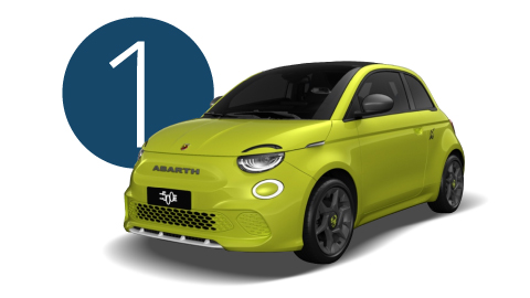 Yellow Abarth 500e Exterior in Studio with Step 1 Background
