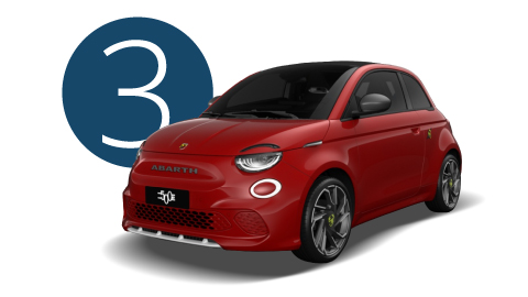 Red Abarth 500e Exterior in Studio with Step 3 Background