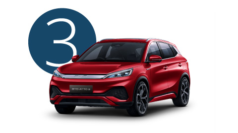 Red BYD ATTO 3 Exterior Front in Studio with Step 3 Background