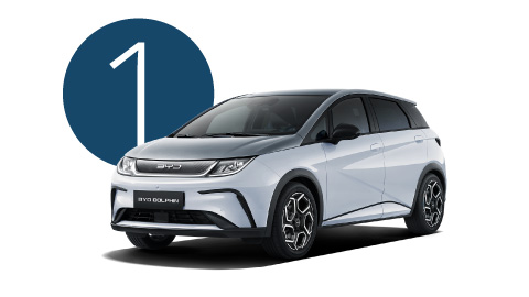 White BYD Dolphin Exterior Front in Studio with Step 1 Background