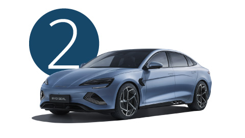 Blue BYD SEAL Exterior Front in Studio with Step 2 Background