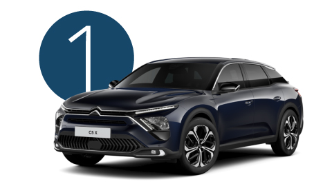 Blue Citroen C5 X Exterior Front in Studio with Step 1 Background