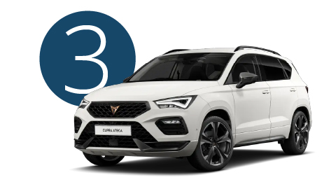 White CUPRA in Studio with Step 3 Background