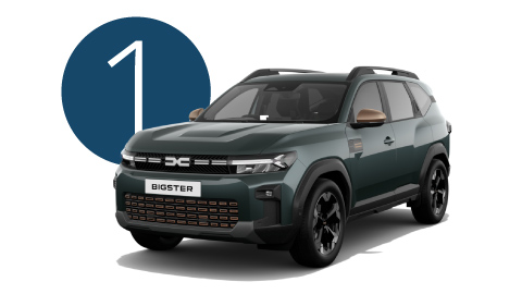 Blue Dacia Bigster Exterior Front in Studio with Step 1 Background