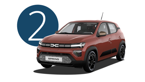 Red Dacia Spring Exterior Front in Studio with Step 2 Background