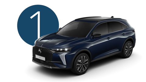 Blue DS 7 Exterior Front in Studio with Step 1 Background