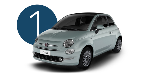 Blue Fiat 500 Exterior Front in Studio with Step 1 Background