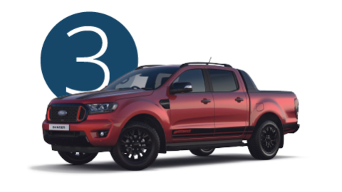 Red Ford Ranger Exterior Front in Studio with Step 3 Background