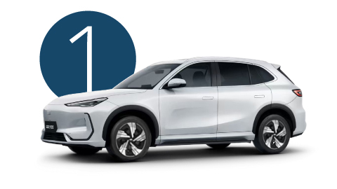 White Geely EX5 Exterior Front in Studio with Step 1 Background