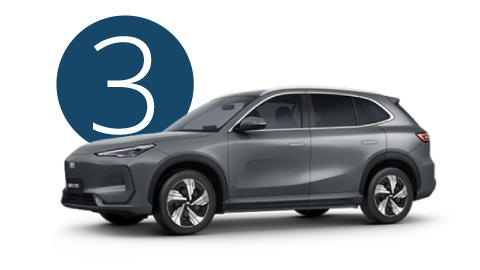 Grey Geely EX5 Exterior Front in Studio with Step 3 Background