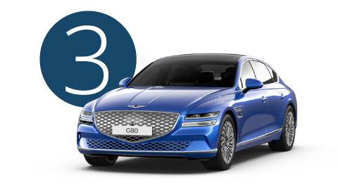 Blue Genesis G80 Exterior Front in Studio with Step 3 Background