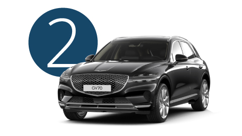 Black Genesis GV70 Exterior Front in Studio with Step 2 Background