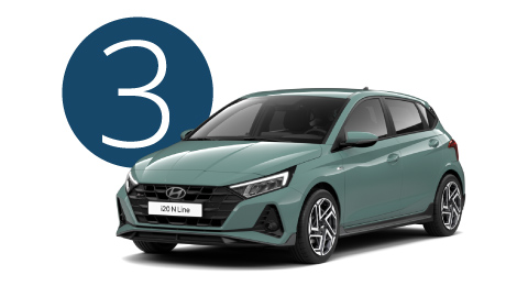 Blue Hyundai i20 Exterior Front in Studio with Step 3 Background
