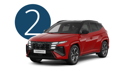 Red Hyundai Tucson Exterior Front in Studio with Step 2 Background