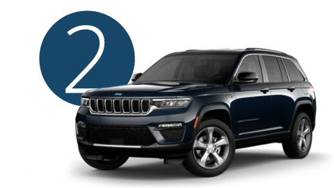Blue Jeep Grand Cherokee Exterior Front in Studio with Step 2 Background