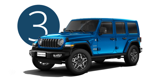 Blue Jeep Wrangler Exterior Front in Studio with Step 3 Background