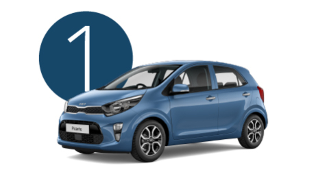 Blue Kia Picanto Exterior Front in Studio with Step 1 Background