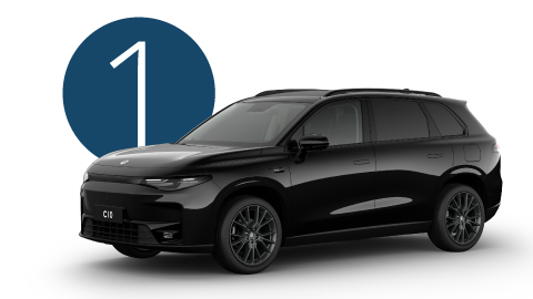 Black Leapmotor C10 Exterior Front in Studio with Step 1 Background