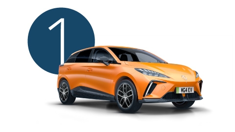 Orange MG 4 EV Exterior Front in Studio with Step 1 Background