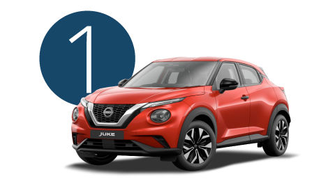 Red Nissan Juke Exterior Front in Studio with Step 1 Background