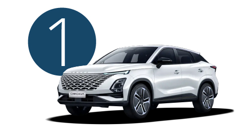 White OMODA car in Studio with Step 1 Background