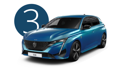 Blue Peugeot 308 Exterior Front in Studio with Step 3 Background