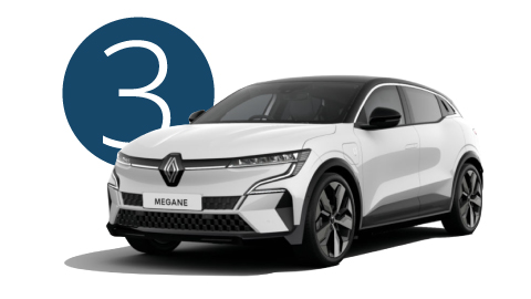 White Renault Megane E-Tech Exterior Front in Studio with Step 3 Background
