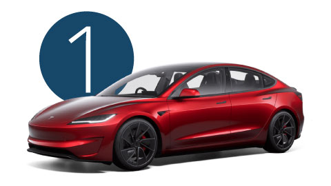 Red Tesla Model 3 Exterior Front in Studio with Step 1 Background