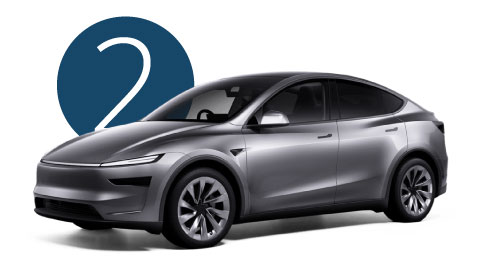Silver Tesla Model Y Exterior Front in Studio with Step 2 Background