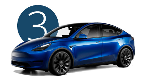 Blue Tesla Model Y Exterior Front in Studio with Step 3 Background