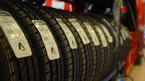 selection of tyres on tyre rack