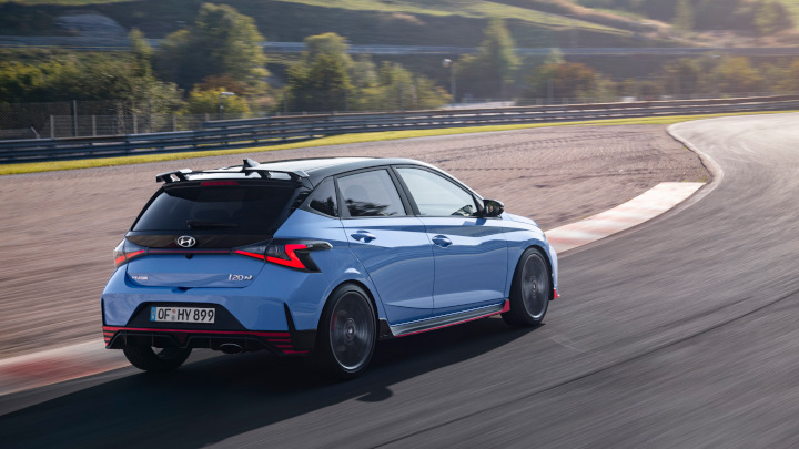 Blue Hyundai i20N Rear Driving