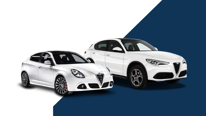White Alfa Romeo Giulietta and White Alfa Romeo Stelvio