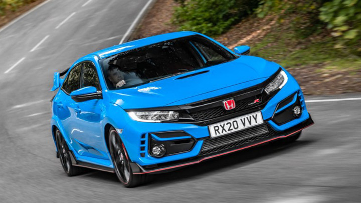 Blue Honda Civic Type R Driving Front