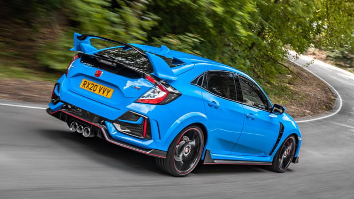 Blue Honda Civic Type R Driving Rear