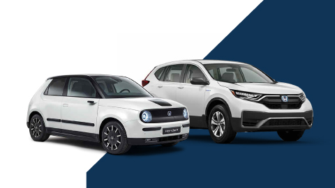 White Honda e and White Honda CR-V