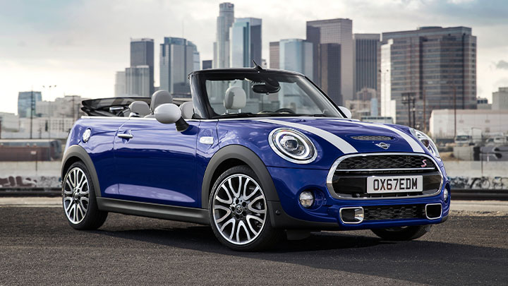 Blue MINI Convertible, parked