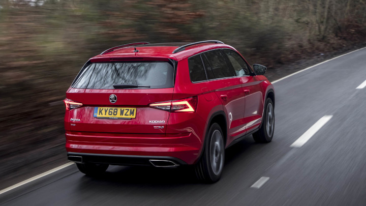 Red Skoda Kodiaq Exterior Rear Driving