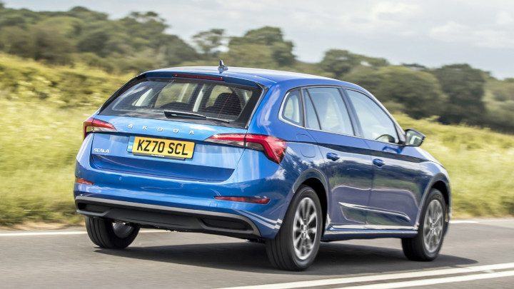 Blue Skoda Scala Exterior Rear Driving