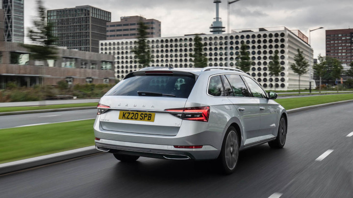 Silver Skoda Superb Estate Exterior Rear Driving