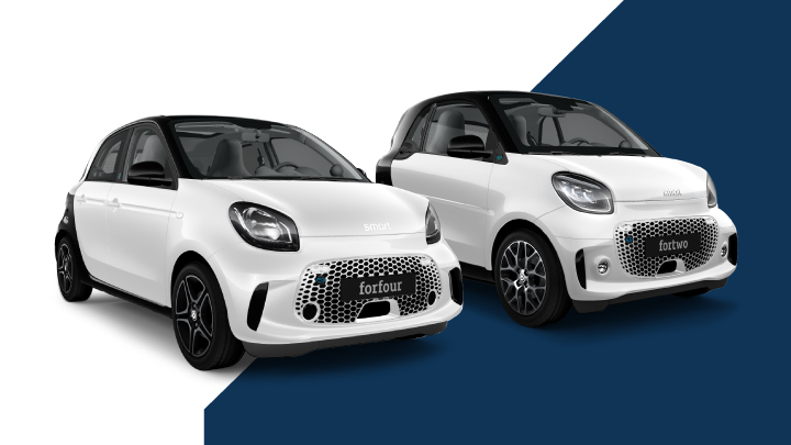 White Smart ForFour and White Smart ForTwo