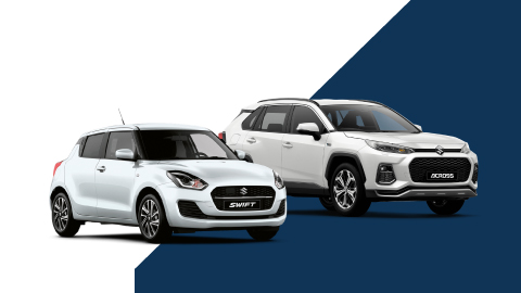 White Suzuki Swift and White Suzuki Across