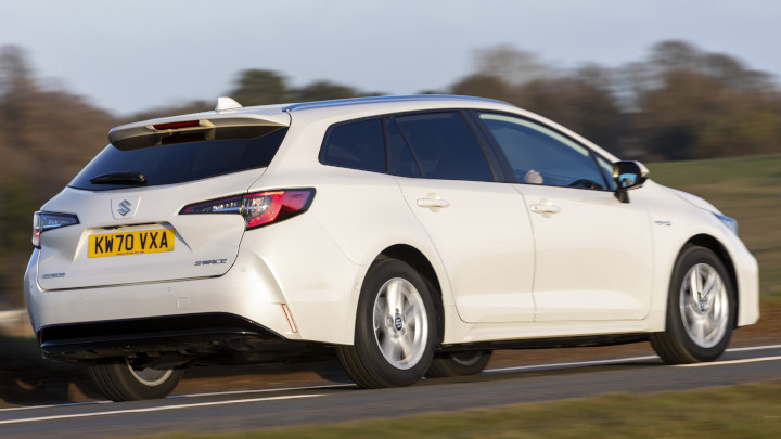 White Suzuki Swace Exterior Rear Driving