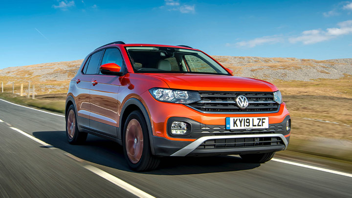 Orange Volkswagen T-Cross front